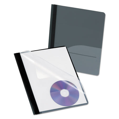Clear Front Report Cover, Cd Pocket, 3 Fasteners, Letter, Black, 25-box