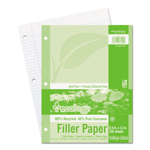 Ecology Filler Paper, 3-hole, 8.5 X 11, Medium-college Rule, 150-pack