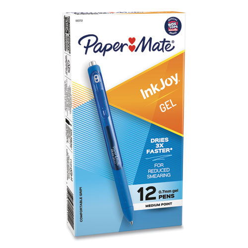 Inkjoy Gel Pen, Retractable, Medium 0.7 Mm, Blue Ink, Blue Barrel, Dozen