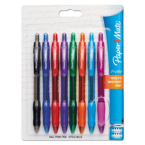 Profile Ballpoint Pen, Retractable, Bold 1.4 Mm, Assorted Ink And Barrel Colors, 8-pack