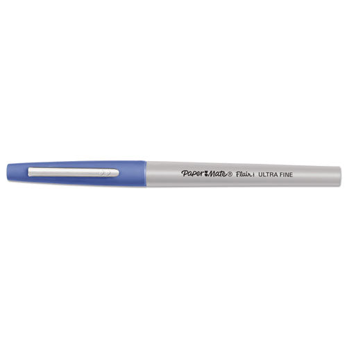 Flair Felt Tip Porous Point Pen, Stick, Extra-fine 0.4 Mm, Assorted Ink Colors, Gray Barrel, 16-pack