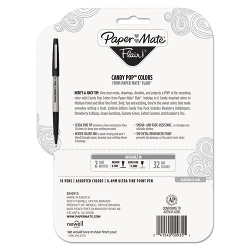  Papermate Flair Porous Point Stick Pens, Assorted Ink