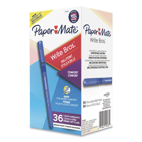 Write Bros. Grip Ballpoint Pen, Stick, Medium 1 Mm, Blue Ink, Blue Barrel, 36-pack