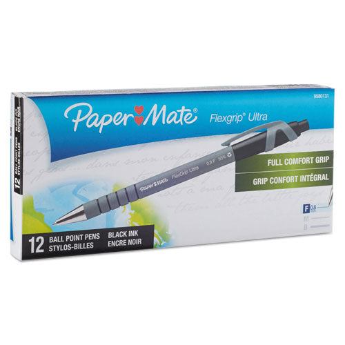 Flexgrip Ultra Ballpoint Pen, Retractable, Fine 0.8 Mm, Black Ink, Gray-black Barrel, Dozen