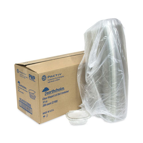 Earthchoice Recycled Pet Hinged Container, 12 Oz, 4.92 X 5.87 X 1.89, Clear, 200-carton