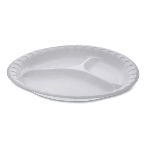 Unlaminated Foam Dinnerware, 3-compartment Plate, 10.25" Dia, White, 540-carton