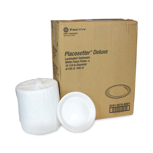 Placesetter Deluxe Laminated Foam Dinnerware, Plate, 10.25" Dia, White, 540-carton