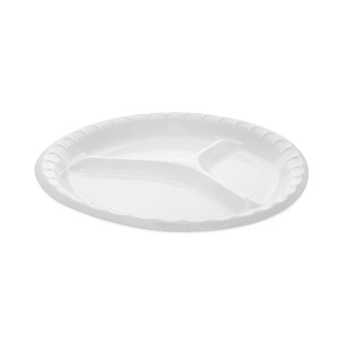 Placesetter Deluxe Laminated Foam Dinnerware, 3-compartment Plate, 10.25" Dia, White, 540-carton