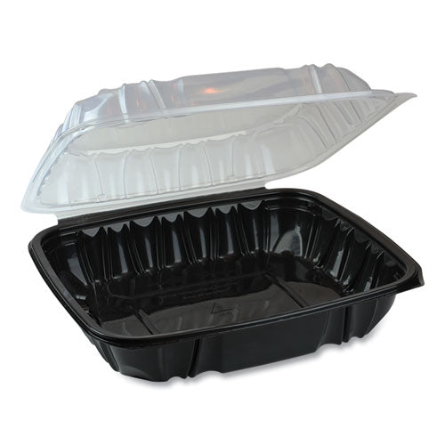 Earthchoice Dual Color Hinged-lid Takeout Container, 66 Oz, 10.5 X 9.5 X 3, 1-compartment, Black-clear, 132-carton