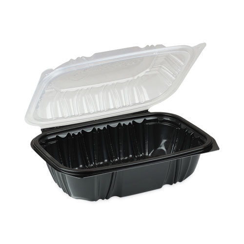 Earthchoice Vented Dual Color Microwavable Hinged Lid Container, 34 Oz, 9 X 6 X 3, 1-compartment, Black-clear, 140-carton