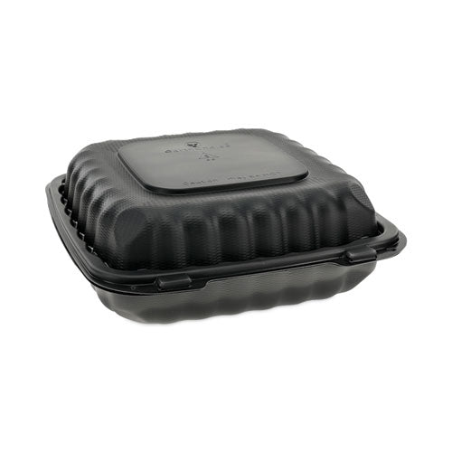 Earthchoice Smartlock Microwavable Mfpp Hinged Lid Container, 3-compartment, 9.33 X 8.88 X 3.1, Black, 120-carton