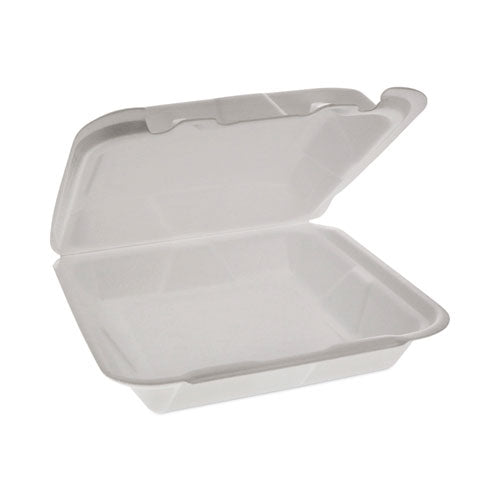 Foam Hinged Lid Container, Dual Tab Lock Happy Face, 8 X 7.75 X 2.25, White, 200-carton