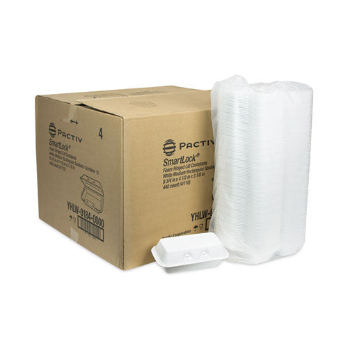 Smartlock Foam Hinged Lid Container, Medium, 8.75 X 4.5 X 3.13, White, 440-carton