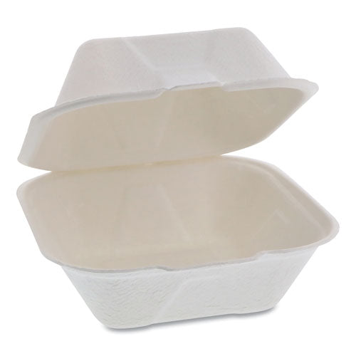 Earthchoice Bagasse Hinged Lid Container, Single Tab Lock, 6" Sandwich, 5.8 X 5.8 X 3.3, Natural, 500-carton