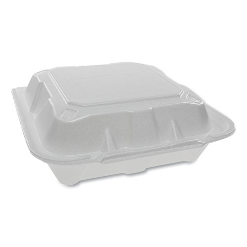 Foam Hinged Lid Containers, Dual Tab Lock, 8.42 X 8.15 X 3, White, 150-carton