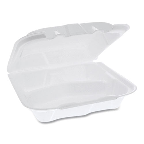 Foam Hinged Lid Containers, Dual Tab Lock, 3-compartment, 8.42 X 8.15 X 3, White, 150-carton