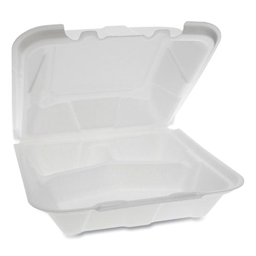 Foam Hinged Lid Containers, Dual Tab Lock, 3-compartment, 9.13 X 9 X 3.25, White, 150-carton
