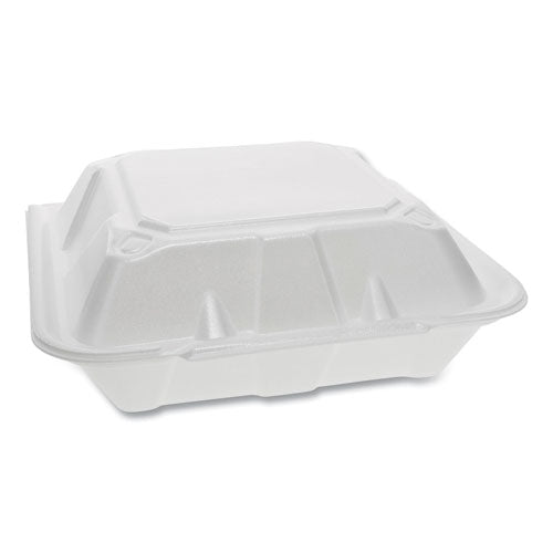 Foam Hinged Lid Containers, Dual Tab Lock, 3-compartment, 9.13 X 9 X 3.25, White, 150-carton