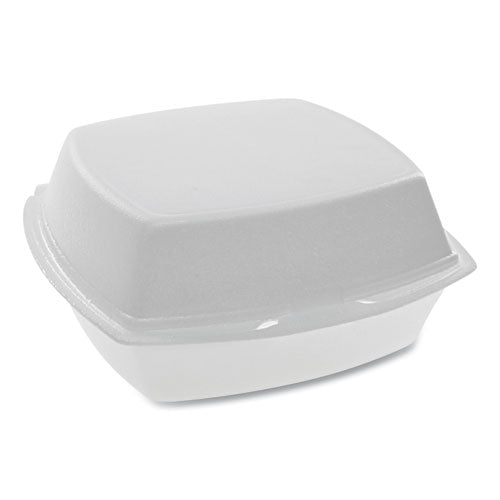 Foam Hinged Lid Containers, Single Tab Lock, 6.38 X 6.38 X 3, White, 500-carton