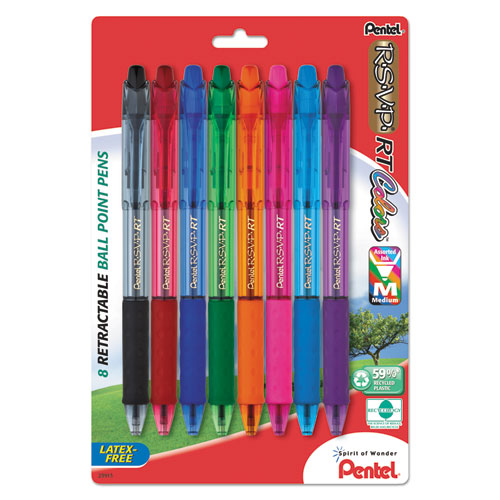 R.s.v.p. Rt Ballpoint Pen, Retractable, Medium 1 Mm, Assorted Ink Colors, Clear Barrel, 8-pack