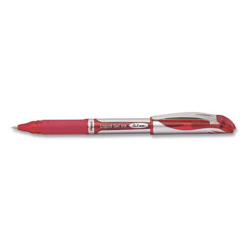 Energel Deluxe Gel Pen, Stick, Medium 0.7 Mm, Red Ink, Silver-red Barrel, Dozen
