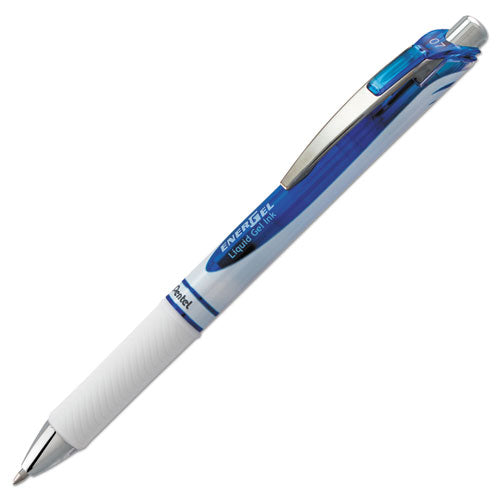 Energel Rtx Gel Pen, Retractable, Medium 0.7 Mm, Blue Ink, White-blue Barrel