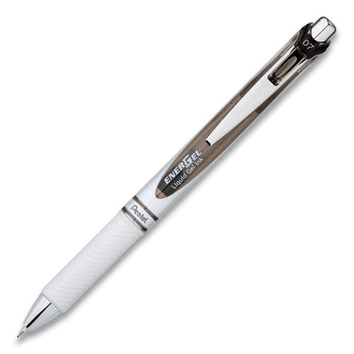 Energel Pearl Gel Pen, Retractable, Medium 0.7 Mm, Black Ink, White-black Barrel, 3-pack