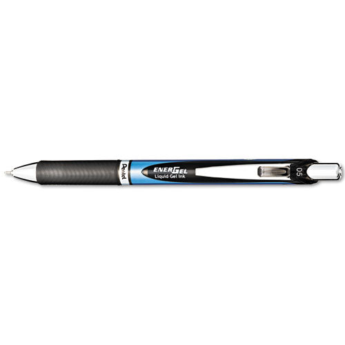 Energel Rtx Gel Pen, Retractable, Fine 0.5 Mm Needle Tip, Black Ink, Silver-black Barrel