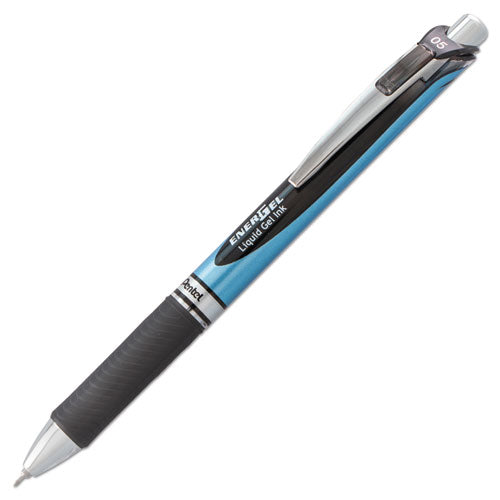 Energel Rtx Gel Pen, Retractable, Fine 0.5 Mm Needle Tip, Black Ink, Silver-black Barrel