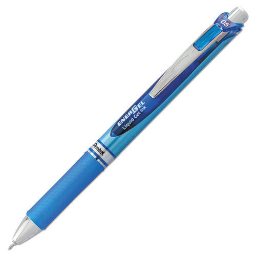 Energel Rtx Gel Pen, Retractable, Fine 0.5 Mm Needle Tip, Blue Ink, Silver-blue Barrel