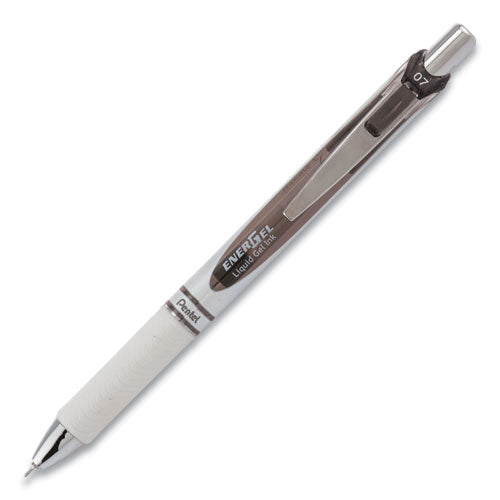 Energel Pearl Gel Pen, Retractable, Medium 0.7 Mm, Black Ink, White-black Barrel, Dozen