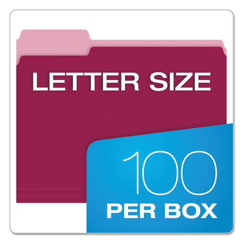 Colored File Folders, 1-3-cut Tabs, Letter Size, Burgundy-light Burgundy, 100-box