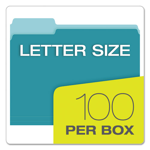 Colored File Folders, 1-3-cut Tabs, Letter Size, Teal-light Teal, 100-box