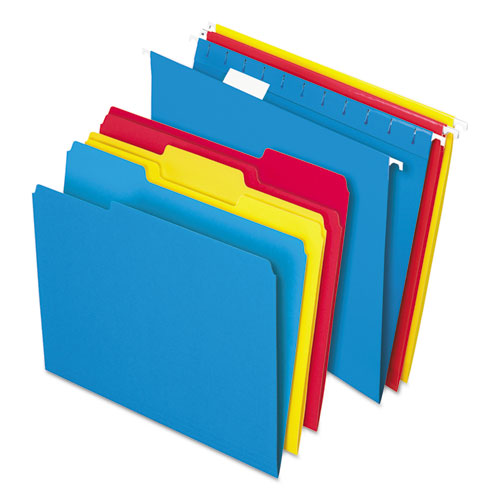 Combo Filing Kit, Letter Size, (12) 1-5-cut Exterior Hanging File Folders, (12) 1-3-cut File Folders, Assorted Colors