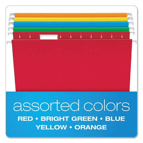 Colored Reinforced Hanging Folders, Letter Size, 1-5-cut Tabs, Assorted Bright Colors, 25-box