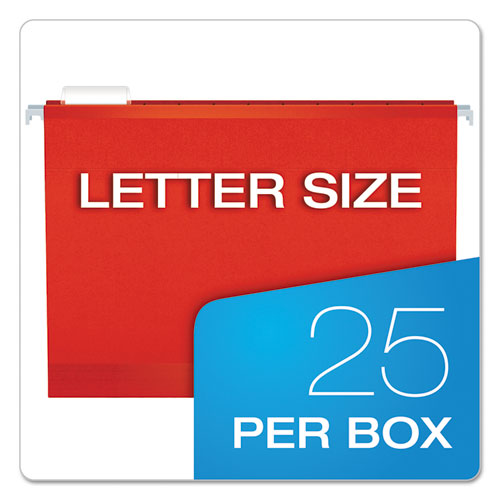 Colored Reinforced Hanging Folders, Letter Size, 1-5-cut Tab, Red, 25-box