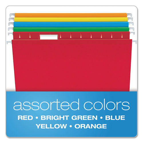 Colored Reinforced Hanging Folders, Legal Size, 1-5-cut Tabs, Assorted Colors, 25-box