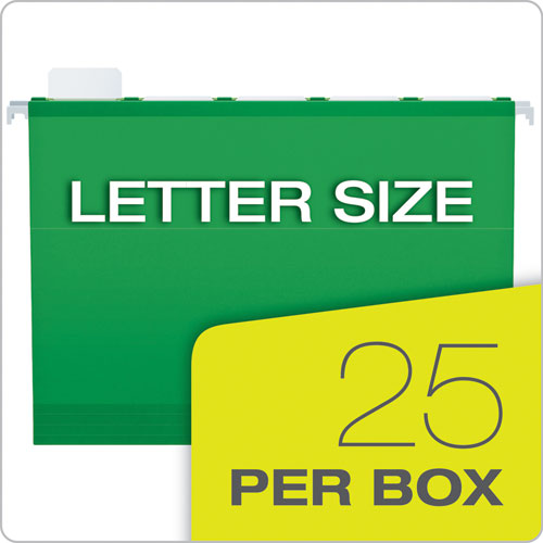 Ready-tab Colored Reinforced Hanging Folders, Letter Size, 1-5-cut Tab, Bright Green, 25-box