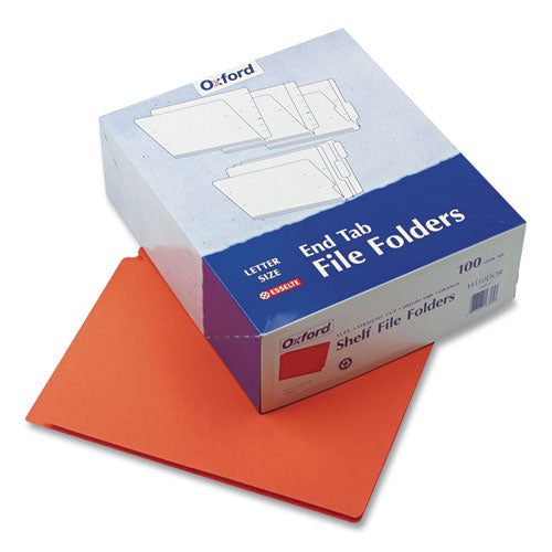 Colored End Tab Folders With Reinforced 2-ply Straight Cut Tabs, Letter Size, Orange, 100-box