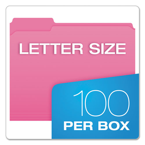 Double-ply Reinforced Top Tab Colored File Folders, 1-3-cut Tabs, Letter Size, Pink, 100-box