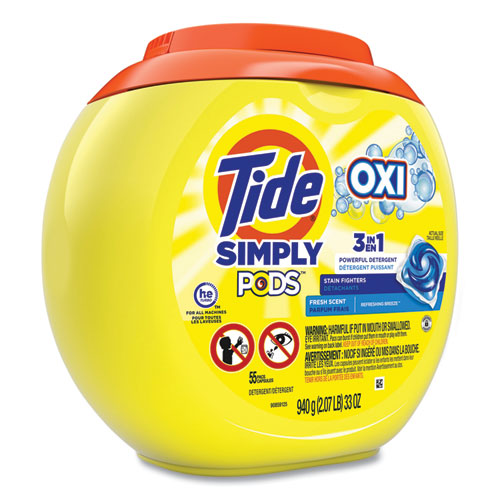 Simply Pods Plus Oxi Laundry Detergent, Fresh Scent, 55-tub