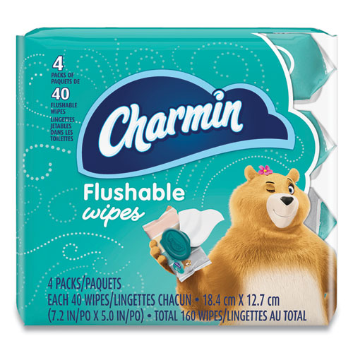 Flushable Wipes, 5 X 7.2, Unscented, 40 Wipes-tub, 4 Tubs-pack