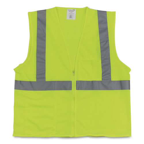Two-pocket Zipper Safety Vest, Hi-viz Lime Yellow, Large