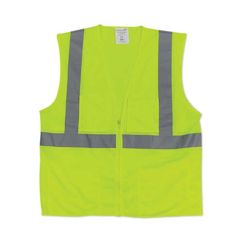 Ansi Class 2 Four Pocket Zipper Safety Vest, Polyester Mesh, 3x-large, Hi-viz Lime Yellow