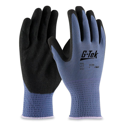 Gp Nitrile-coated Nylon Gloves, Large, Blue-black, 12 Pairs