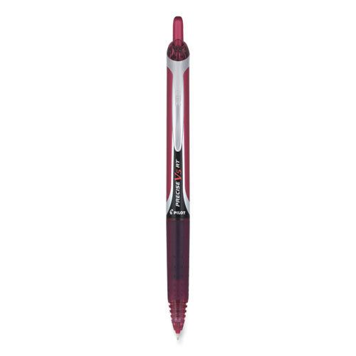 Precise V5rt Roller Ball Pen, Retractable, Extra-fine 0.5 Mm, Burgundy Ink, Burgundy-silver Barrel, Dozen