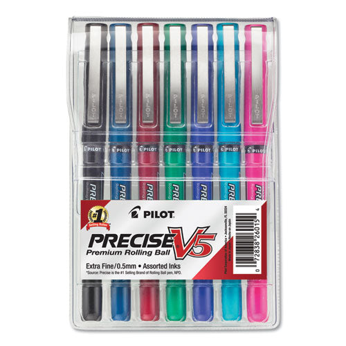 Precise V5 Roller Ball Pen, Stick, Extra-fine 0.5 Mm, Assorted Ink And Barrel Colors, 7-pack