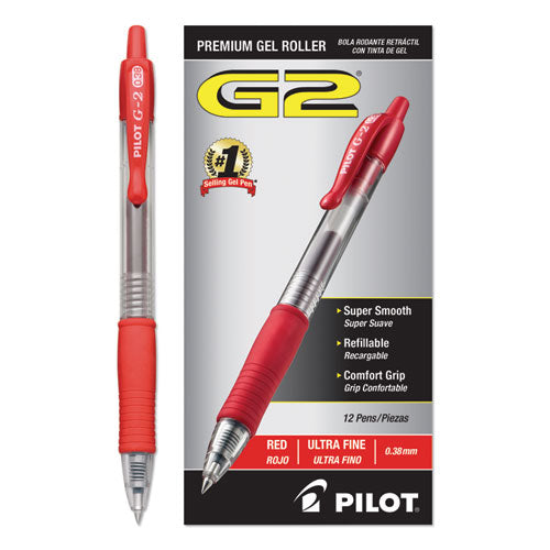 G2 Premium Gel Pen Convenience Pack, Retractable, Extra-fine 0.38 Mm, Red Ink, Clear-red Barrel