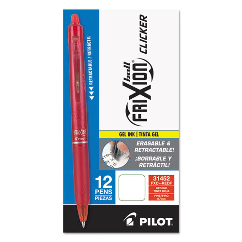 Frixion Clicker Erasable Gel Pen, Retractable, Fine 0.7 Mm, Red Ink, Red Barrel
