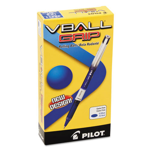 Vball Grip Liquid Ink Roller Ball Pen, Stick, Extra-fine 0.5 Mm, Blue Ink, Blue-white Barrel, Dozen
